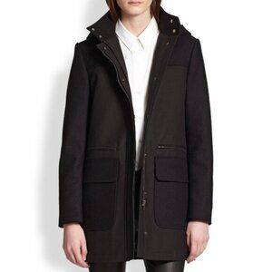Theory Women's Black Makintosh Alanso Hooded Coat  - Size Large